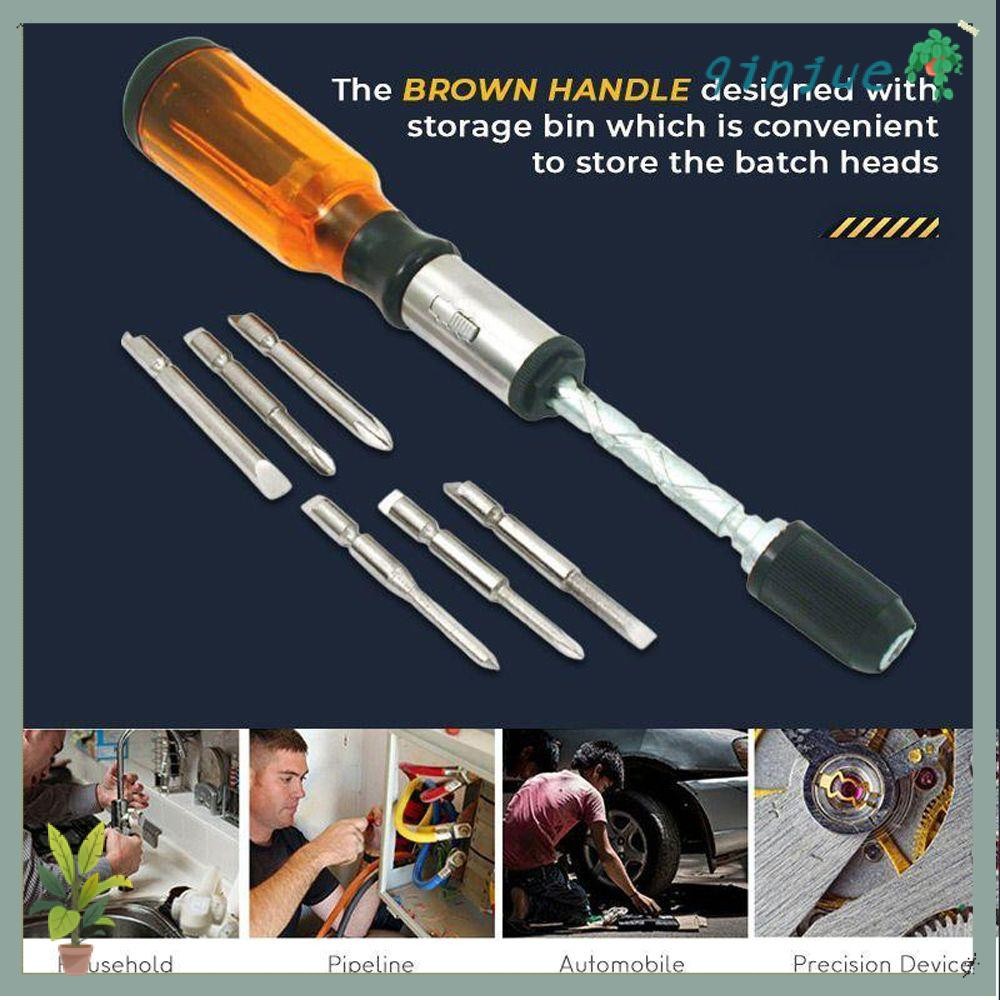 QINJUE 6 in 1 Push Pull Ratchet ไขควงเปลี่ยนหัวสวิตช์ปรับกึ่งอัตโนมัติ ...