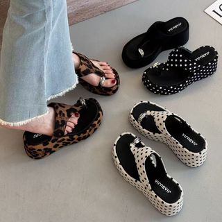 (Chân thon gọn giảm size / chân đầy đặn đúng size) TX838 giày dép cởi gót dạng ủi kiểu kẹp, thiết kế hiện đại, dày 8 cm, chống trượt, dùng cho đi dạo ngoài trời.