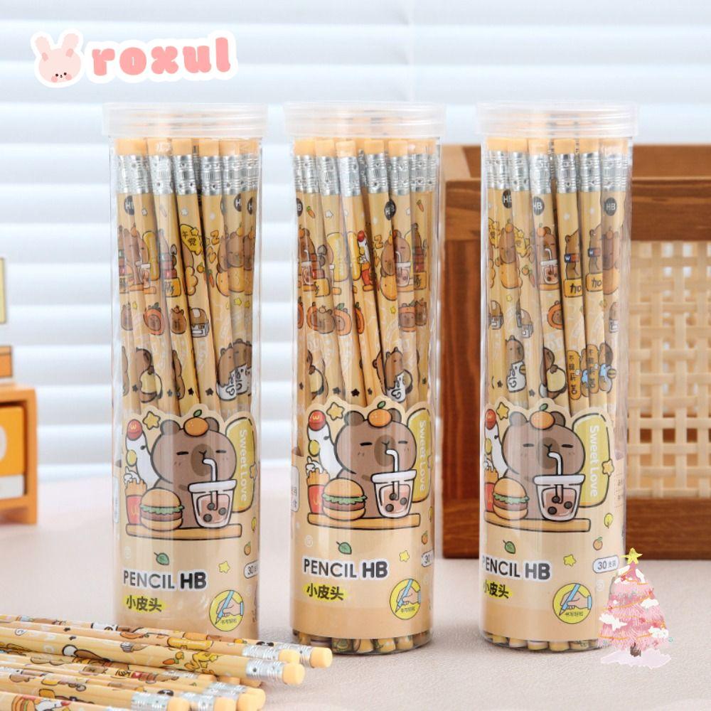 ROXUL 30 ชิ้น/เซ็ต HB ดินสอ, ไม้พร้อมยางลบดินสอวาด, น่ารักการ์ตูน ...
