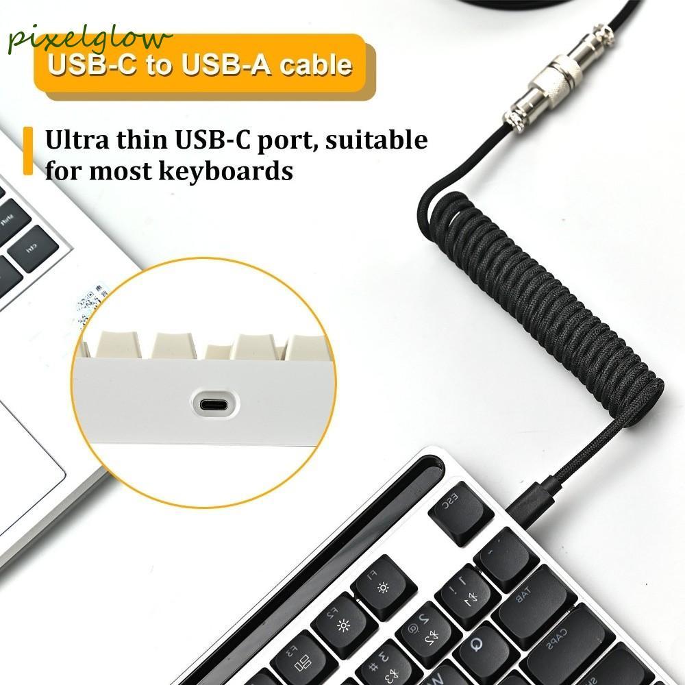 PIXELGLOW Mechanical Keyboard Type C สาย USB, ขั้วต่อที่ถอดออกได้ USB a ถึง Type C Mechanical Keyboard Coiled Cable, พอร์ต USB a Mechanical Keyboard Coiling Cord