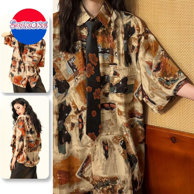 SUIKONE ซุยโคเนะ เสื้อเชิ้ตผู้ชายแขนสั้นแบรนด์แฟชั่นอเมริกัน ฮาวายความรู้สึกระดับไฮเอนด์สไตล์เป็นกลาง
