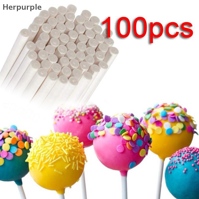 Herpurple 100 ชิ้น Lollipop เค้กกระดาษ Stick Pops สีขาวกระดาษ Stick ...