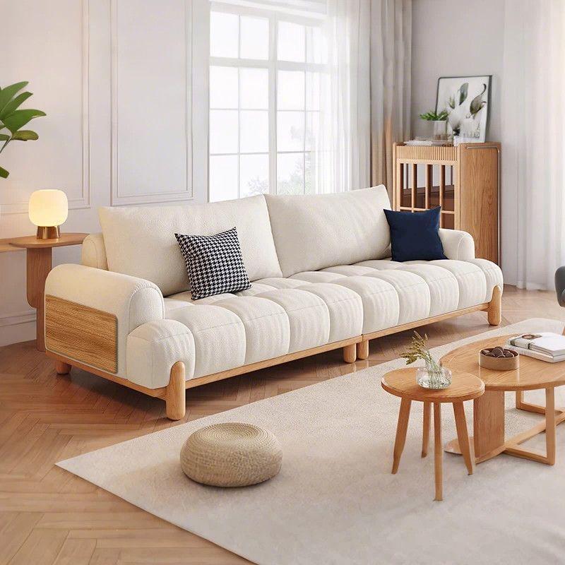 Solid wood sofa, vintage style cloud sofa, living room cream-colored small apartment marshmallow sofa