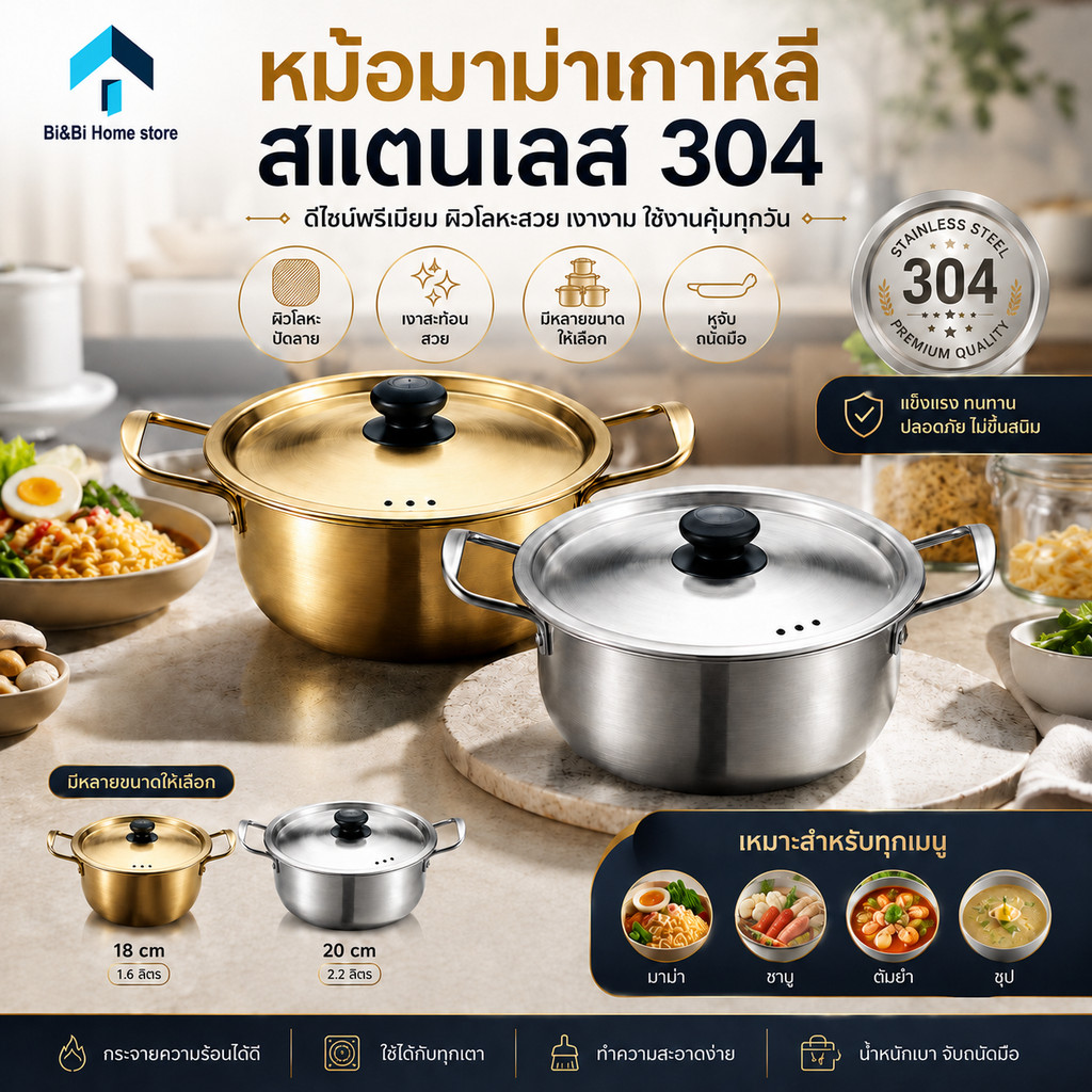 หม้อมาม่า หม้อเกาหลีทองเหลือง หม้อม่าม่าเกาหลี หม้อเกาหลี หม้อราเมง หม้อสแตนเลส304 มาม่าเกาหลี หม้อไฟ หม้อมีหูหิ้ว