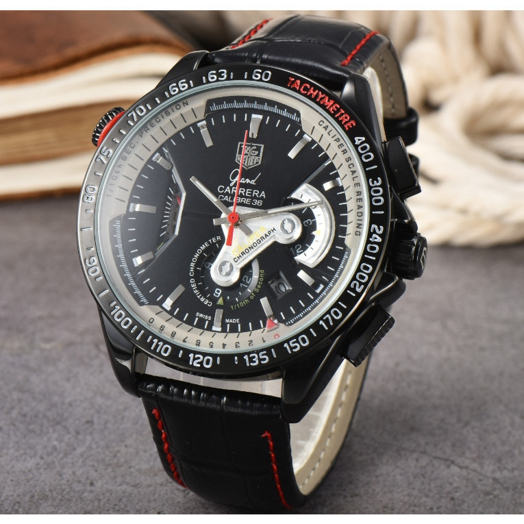 Tag Multi-Function Pointer Chronograph Mens Business Watch สายหนังแท้ ...