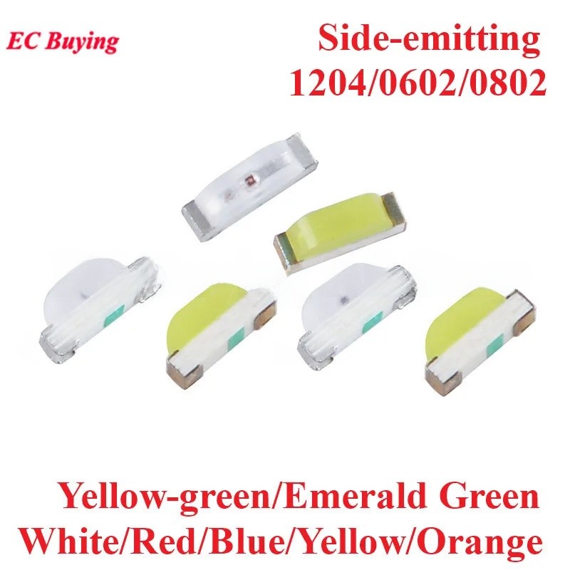 100pcs 1204 0602 0802 SMD LED Side-emitting Diode สีเหลือง-สีเขียวมรกต ...