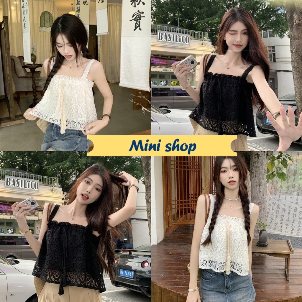 Mini shop🌸พร้อมส่ง🌸เสื้อกล้ามถักไหมพรม สไตล์เกาหลีลายลูกไม้ -C(61622 ...