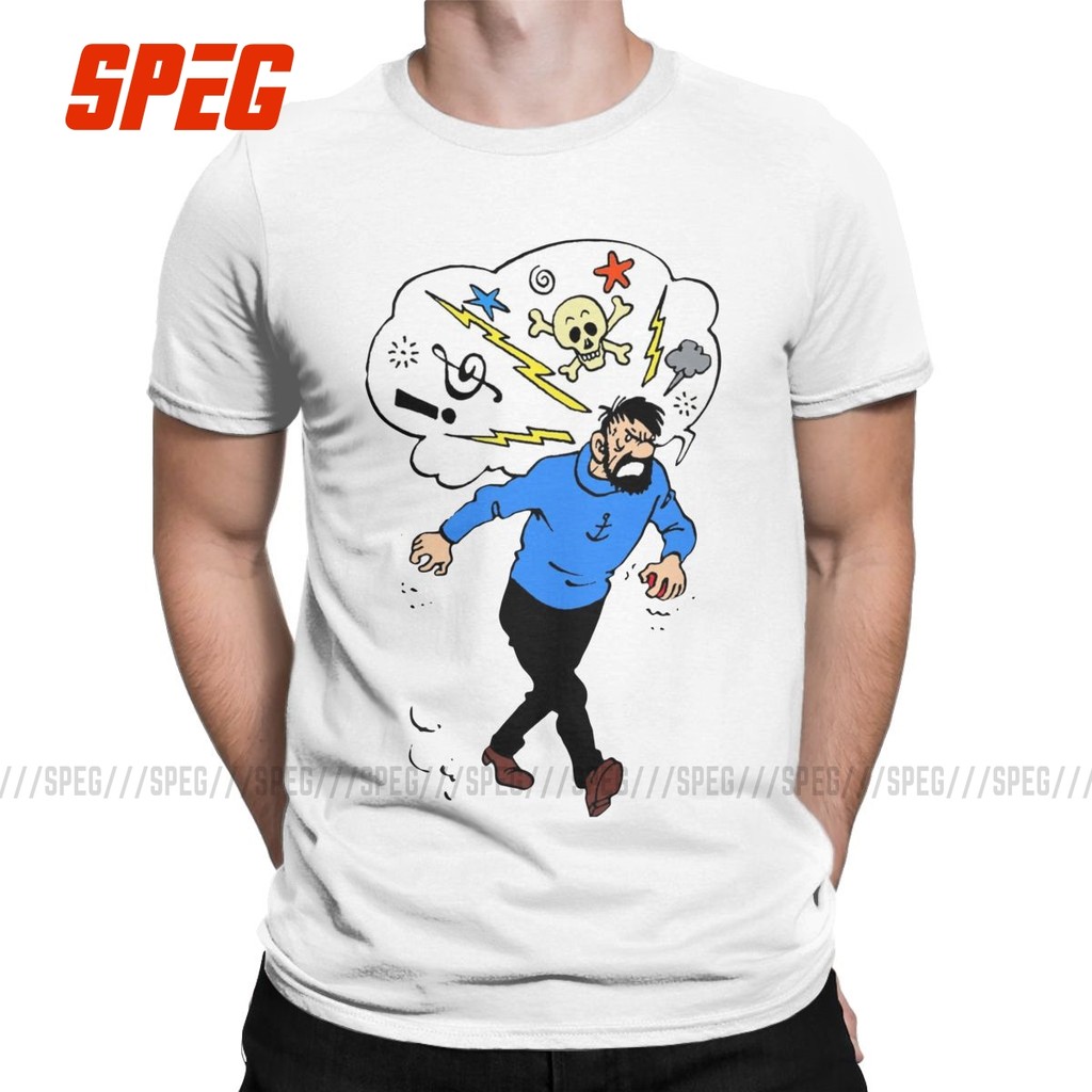 Angry Captain Haddock Men T เสื้อผจญภัย Of Tintin Vintage Tees แขนสั้น ...