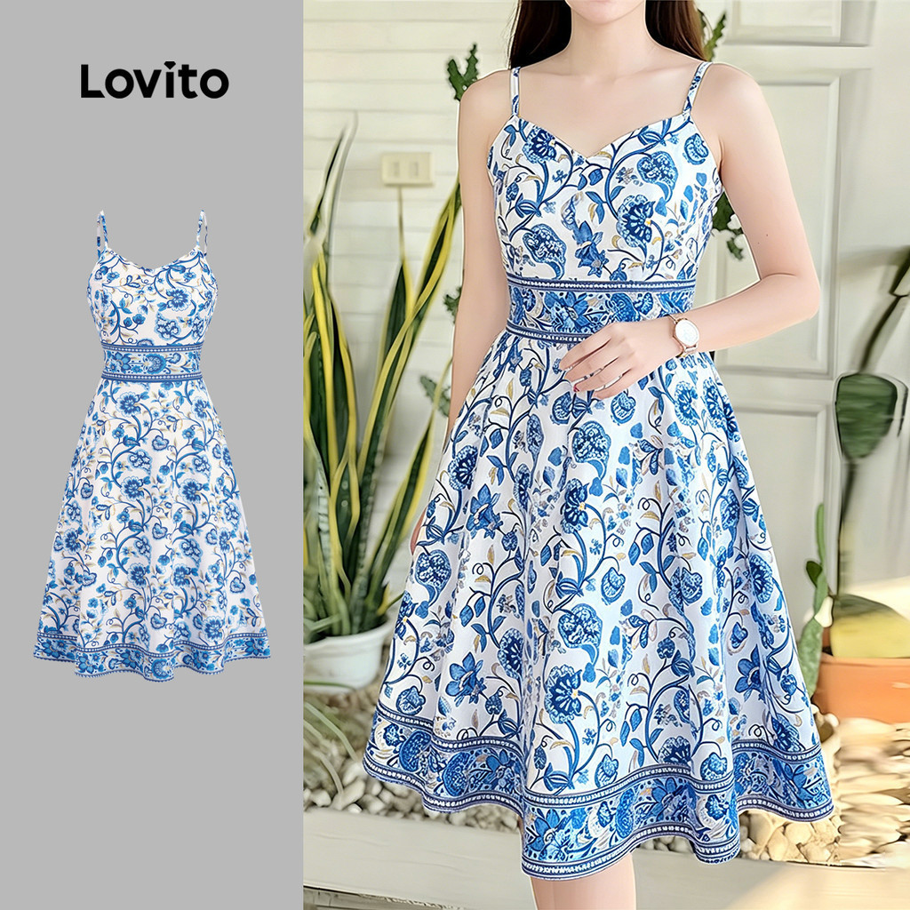 Lovito โบโฮ เดรส สีฟ้า สําหรับผู้หญิง ฤดูร้อน/ฤดูร้อน LK5ED072