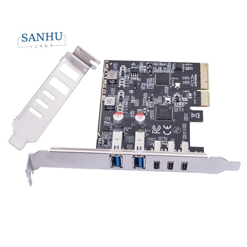 การ์ด USB PCIE 2 พอร์ต USB3.2 GEN2 USB-A + 3 พอร์ตประเภท C 10Gbps การ์ด ...