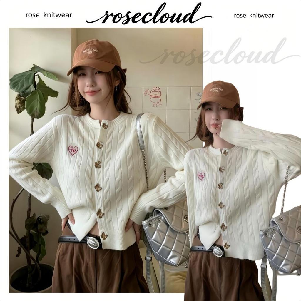 🌟ROSE🌟-16696เสื้อคาร์ดิแกนไหมพรมสีสันลูกกวาด กระดุมรูปโบว์สุดหรู นุ่ม ...