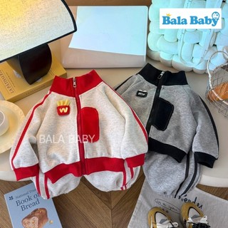 Bộ đồ ấm trẻ em 2 món, áo khoác zip phía trước, quần dài Sporty Chic phong cách thể thao Hàn Quốc, Size 80‑120 cm, CXT78
