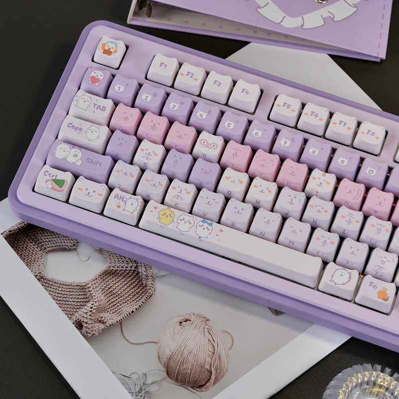 Happy Bear Keycaps 130 คีย์/ชุด MAO PBT Keycaps สีม่วงหมี Dye Sub ...