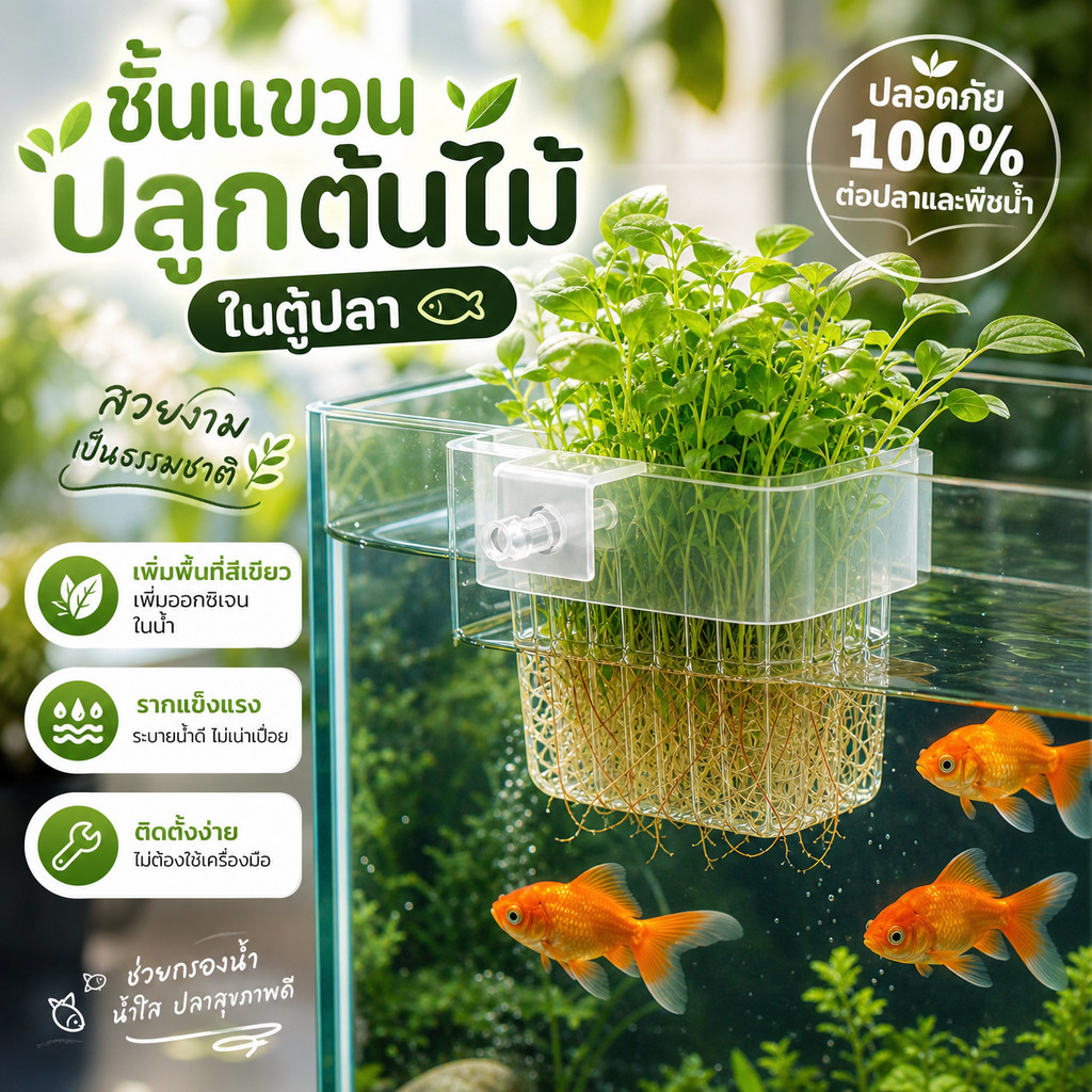 ที่วางต้นไม้ตู้ปลา กระถางปลูกไม้น้ำ ตะกร้าปลูกพืชน้ำ แบบแขวน อะคริลิคใส ปรับระดับได้ ตกแต่งตู้ปลา ไฮโดรโปนิกส์