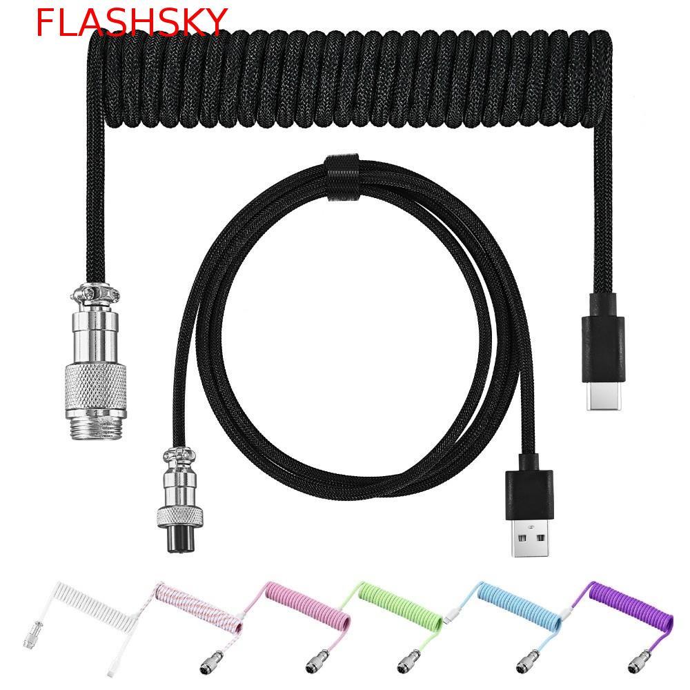 FLASHSKY Mechanical Keyboard Type C สาย USB, ขั้วต่อที่ถอดออกได้พอร์ต USB a Mechanical Keyboard Coiled Cable, Aviation Connector Coiled Design Mechanical Keyboard Coiling Cord