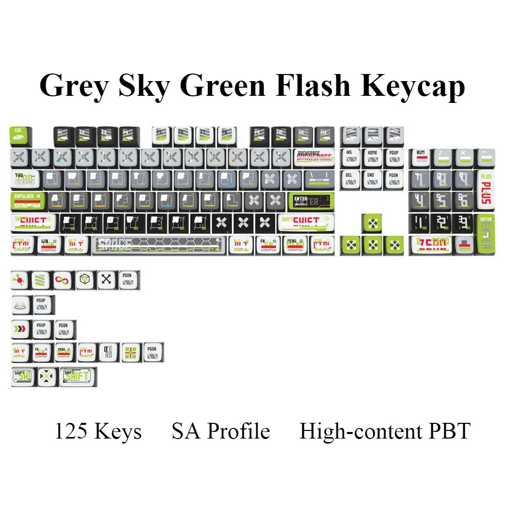 สีเทา Sky Green Flash Keycaps 125 คีย์ SA โปรไฟล์ PBT Wooting Aula F75 ...