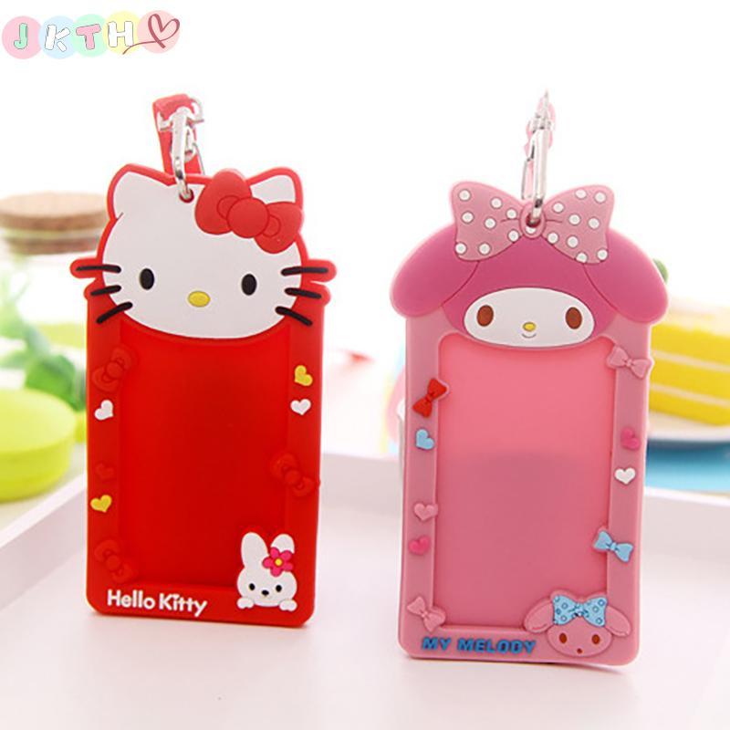 JKTH น่ารักการ์ตูน Hello Kitty สีแดง Pvc ยางนุ่ม 3 นิ้วผู้ถือบัตรสาว ...
