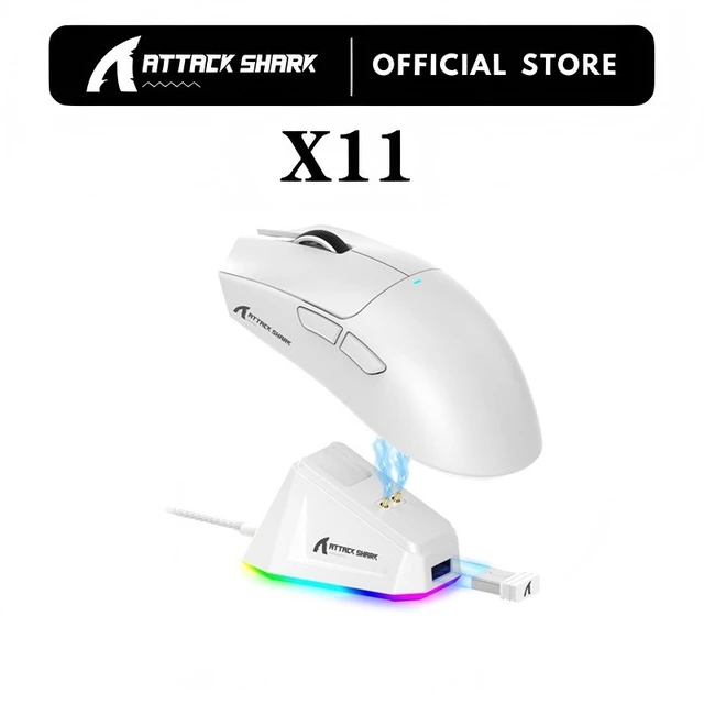ATTACK SHARK X11 เมาส์เกมมิ่งไร้สาย น้ำหนักเบาพิเศษ แท่นชาร์จแม่เหล็กแบบ RGB เชื่อมต่อ 3 โหมด: 2.4GHz / สาย / บลูทูธ เหมาะสำหรับเกมเมอร์