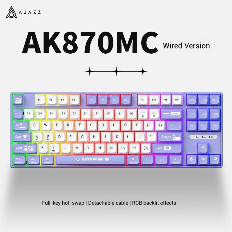 Ajazz AK870MC Wired Mechanical Keyboard Esports Game Hot Swappable RGB ...