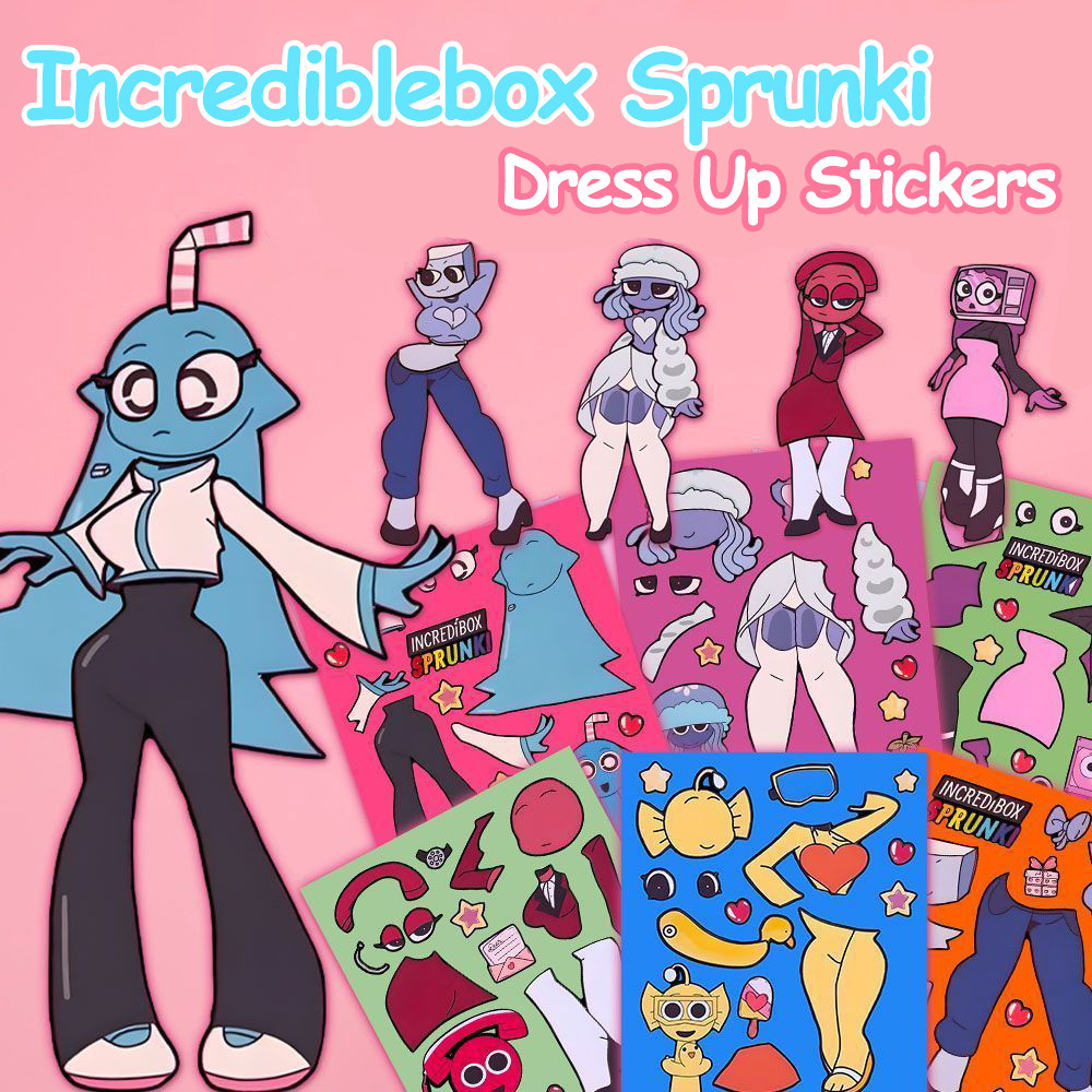 6PCS การ์ตูน Incrediblebox Sprunki Dress Up สติกเกอร์ตัวละครสร้างสรรค์ ...