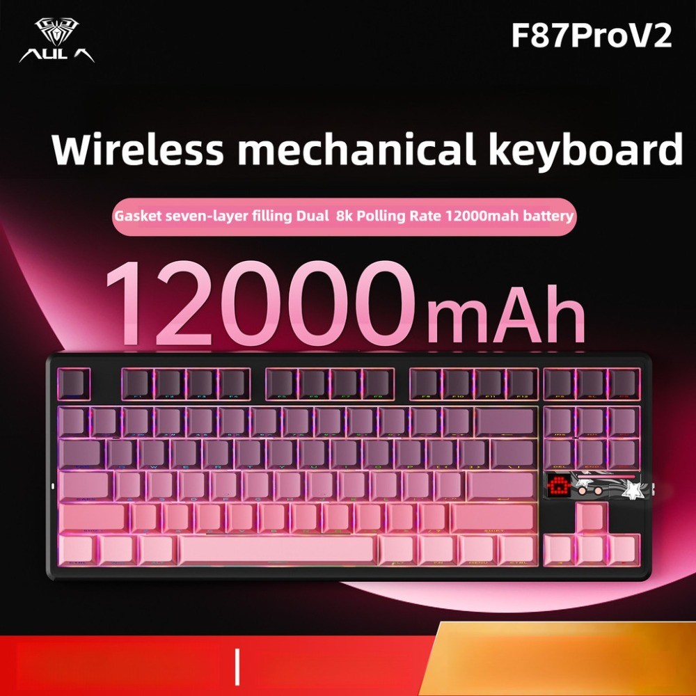 AULA F87 Pro V2 คีย์บอร์ดไร้สาย Tri-mode Customed 8K Poling Rate ปะเก็น ...