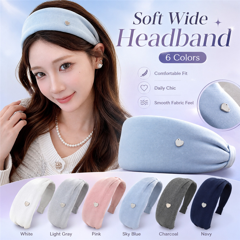 Vintage Sweetheart Cotton Heart Headband สีทึบกว้าง Voluminous สวมใส่ทุกวัน