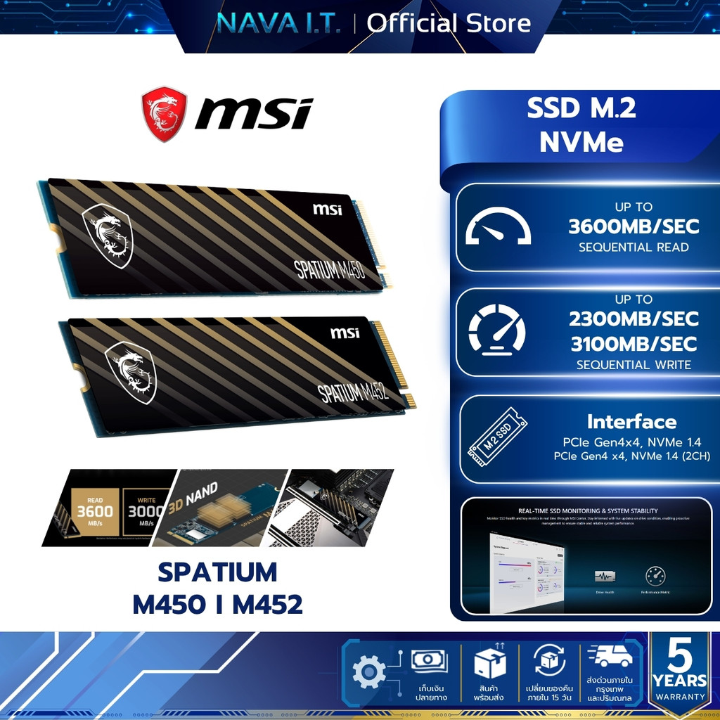 MSI SSD SPATIUM M450 I M452 500GB-1TB PCIe 4.0 NVMe M.2 | Shopee