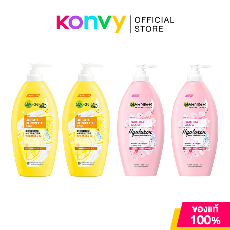 [แพ็คคู่] Garnier Bright Body การ์นิเย่ ผลิตภัณฑ์บำรุงผิวกาย 400ml (Bright Complete/Bright Sakura Glow)