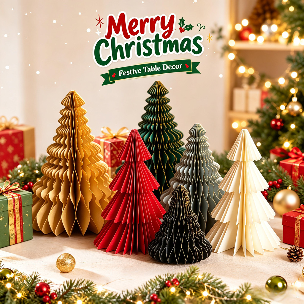 Ins ตกแต่งคริสต์มาสต้นคริสต์มาส Creative 3D Honeycomb Tree เครื่องประดับ Origami ต้นคริสต์มาส