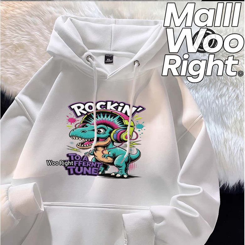 COD Woo Right เสื้อฮู้ดผู้ชาย Hoodie เสื้อฮู้ดขาวอกซ้าย Woo Right ไดโนหูฟัง ROCKIN เท่หลวม ชายหญิง