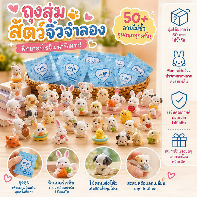 ฟิกเกอร์สัตว์จิ๋ว ถุงสุ่มฟิกเกอร์ ของเล่นเรซินจิ๋ว ลายไม่ซ้ำมากกว่า50 แบบ ปลอดภัยไม่มีกลิ่น