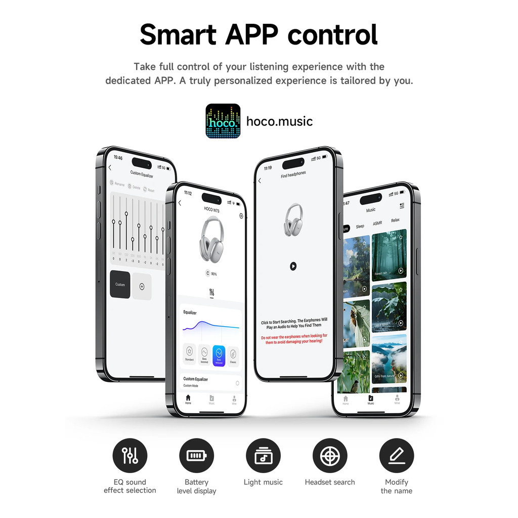 HOCO W73 หูฟังบลูทูธ ดีไซน์พับได้ Bluetooth 6.0 ควบคุมผ่านแอป hoco ...