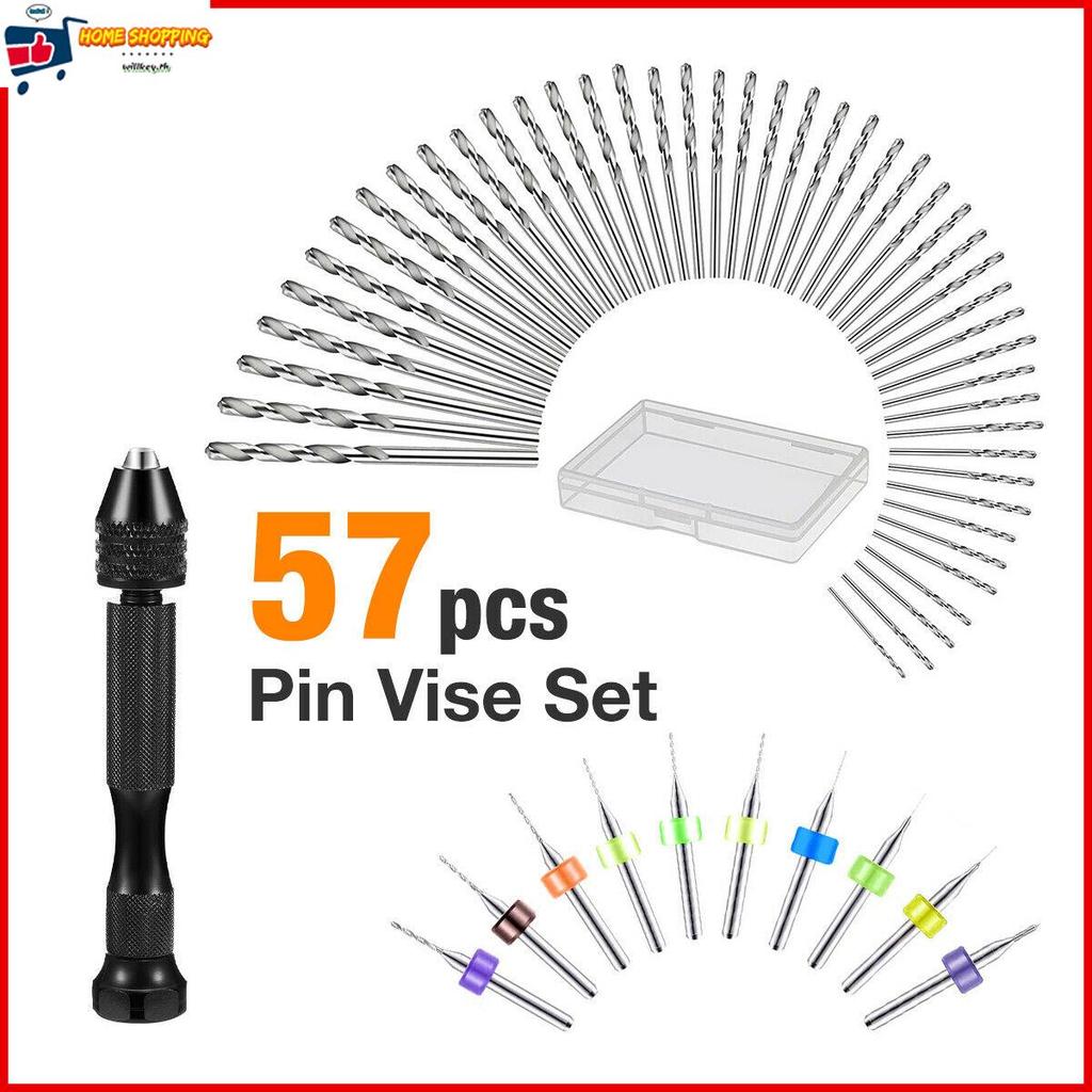 57pcs โลหะผสมเหล็กเจาะมือชุด Bit Precision Pin Vise Mini Micro Hand ...