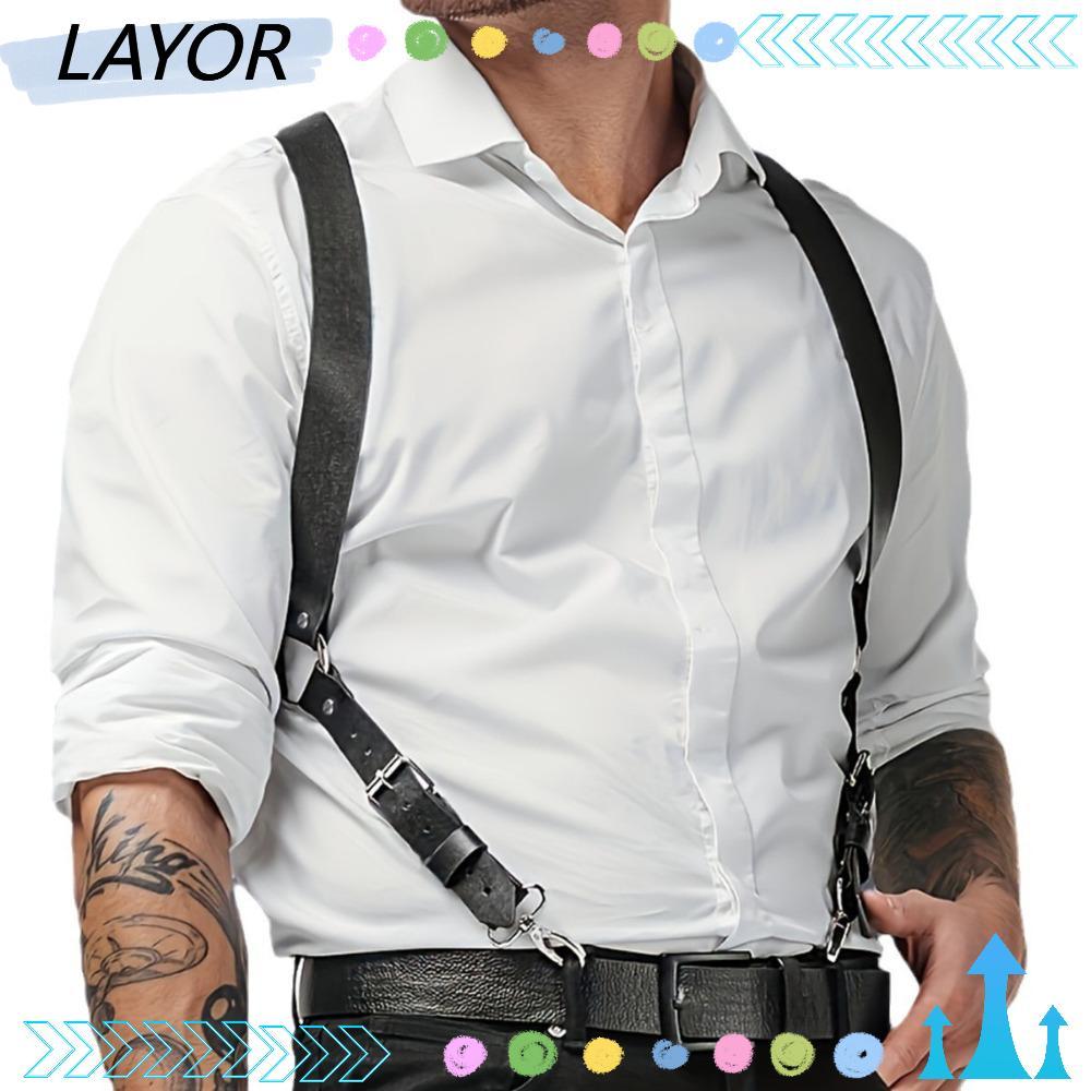LAYOR Men Suspenders มีฮุคหนักแน่น 2 คลิป สไตล์วินเทจหนังแท้ เหมาะ ...