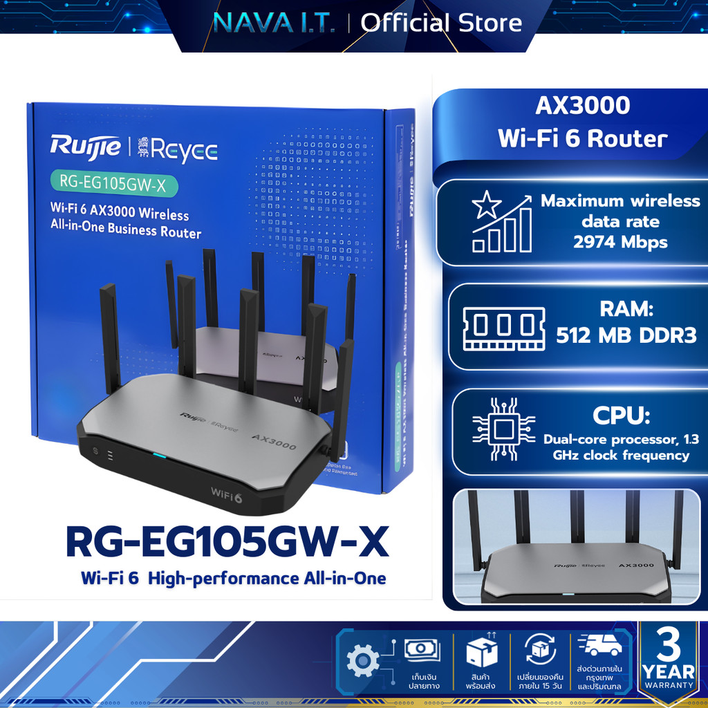 Ruijie Reyee RG-EG105GW-X AX3000 Wi-Fi 6 เราเตอร์ All-in-One Wireless ...
