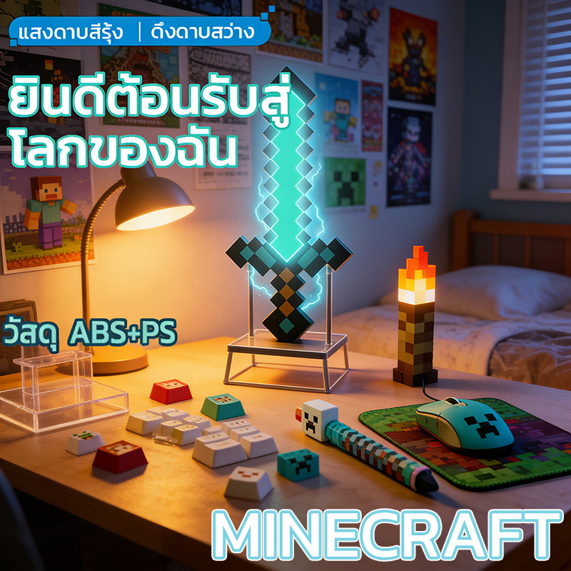 ดาบเพชรสีรุ้ง11สี Minecraft ซีรีส์เรืองแสง ยาวิเศษ15สี คบไฟ4โหมด มายครา ...
