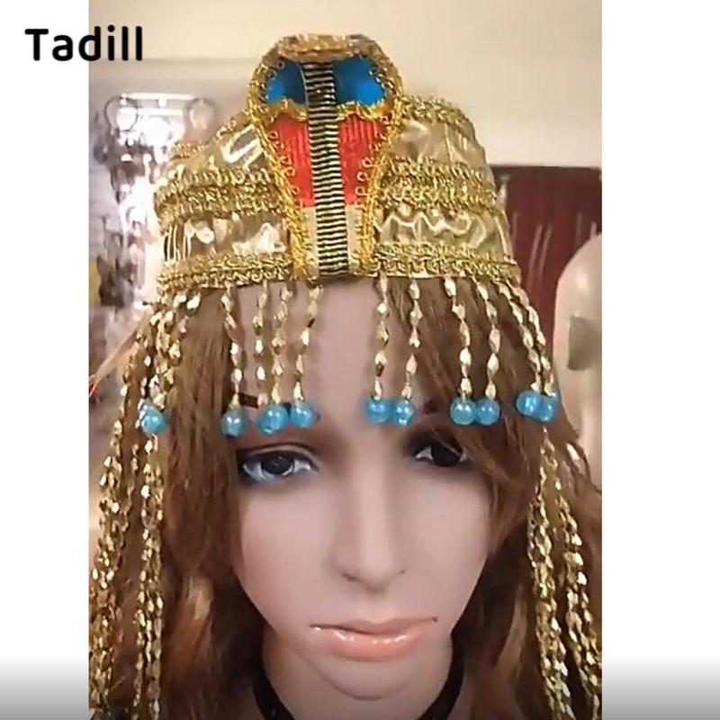 เข็มขัดศีรษะทรงราชินีอียิปต์พร้อมที่คาดผมงู พู่และลูกปัดแฟชั่น