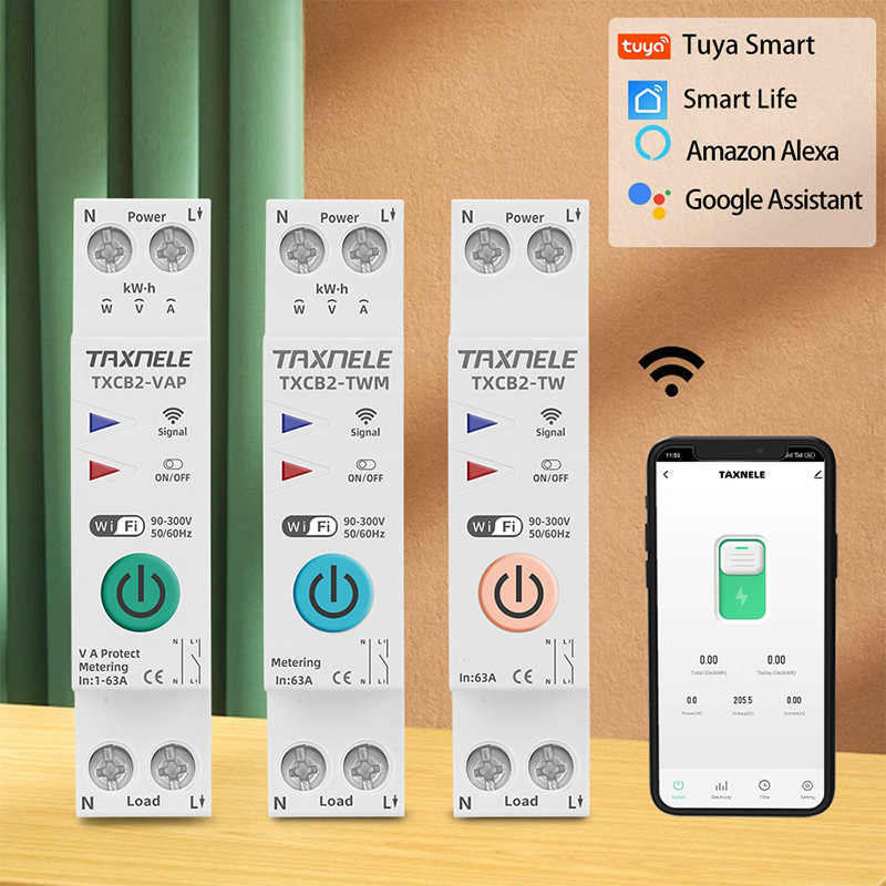 W tool Tuya WIFI สมาร์ท Circuit Breaker Power Energy Meter KWh 1P 63A ...