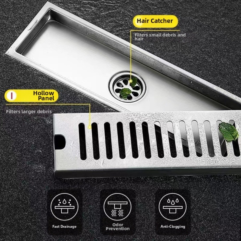 【POWE】Rectangular Floor Drain 304 Stainless Steel Durable Design for ...