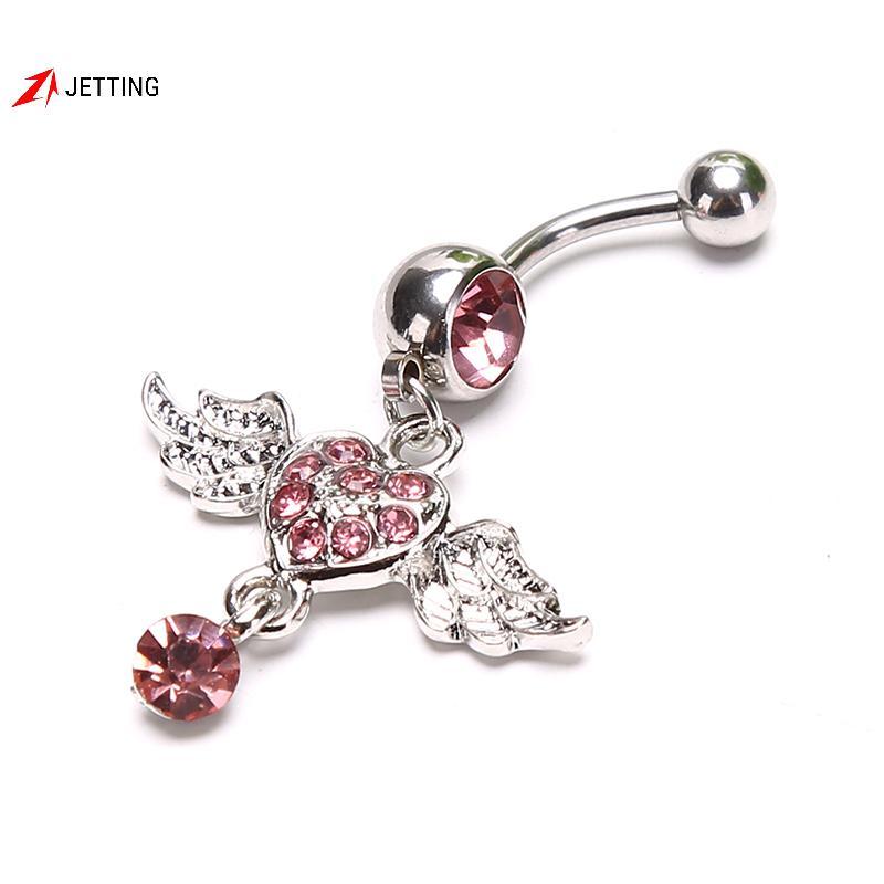 FSTH ผู้หญิงแฟชั่นเจาะคริสตัล Heart Wing Belly สะดือแหวน Dangle Body ...