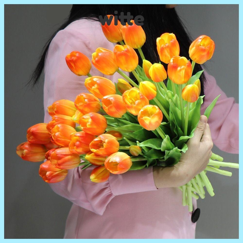 WITTE ดอกไม้ปลอม, ช่อดอกไม้ทิวลิปสัมผัสจริง 5 หัว, ดอกไม้ประดิษฐ์ ...