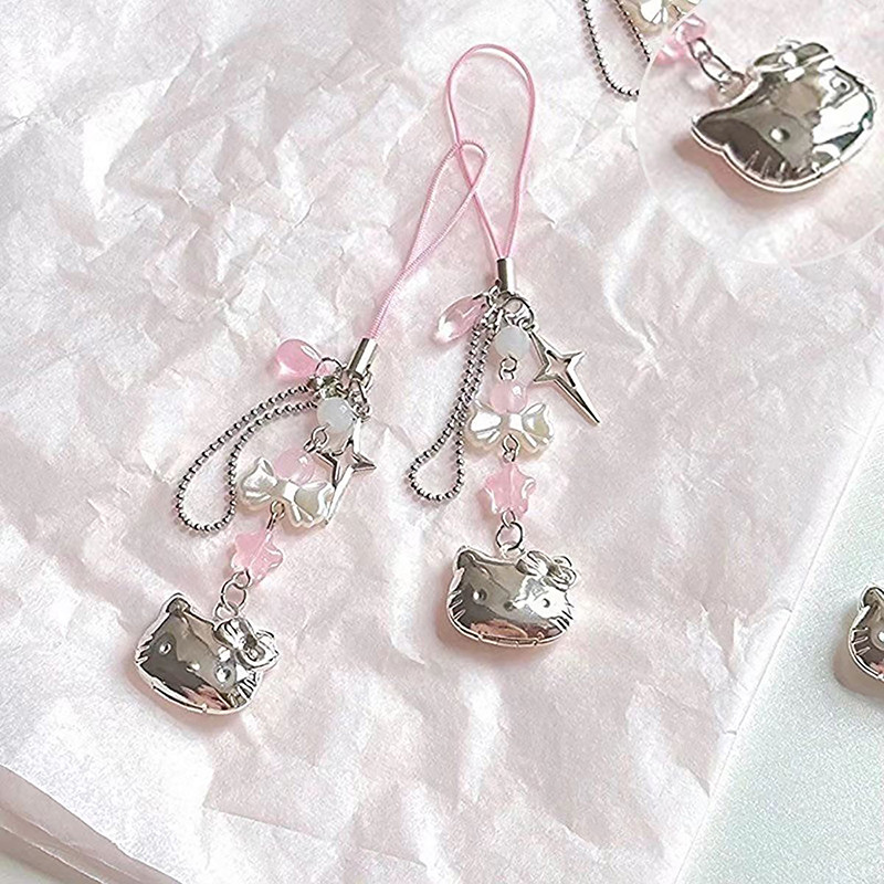 [pto] เกาหลีหวานน่ารัก Hello Kitty Bowknot โซ่โทรศัพท์ Kawaii เชือกเส้น ...