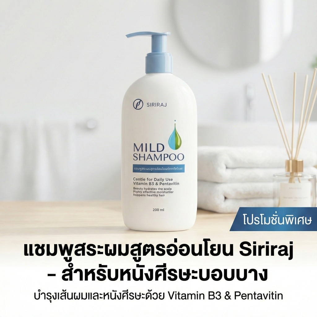 (ของแท้จากโรงพยาบาล)ศิริราช มายด์เเชมพูSiriraj Mild Shampoo (ขวดปั้ม ...