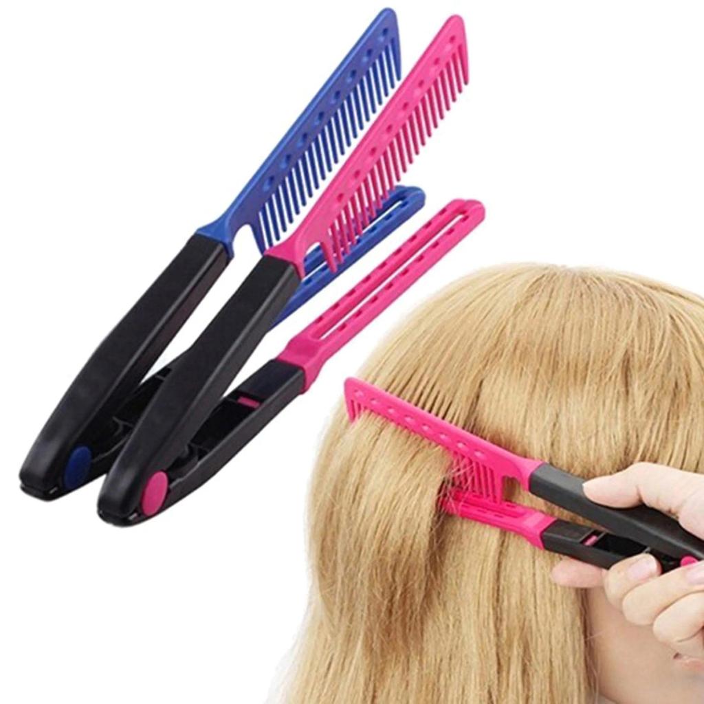 หวีหนีบผมตรง รูปตัว V แบบพกพา DIY แปรงหวีผมตรง hair straightening comb ...