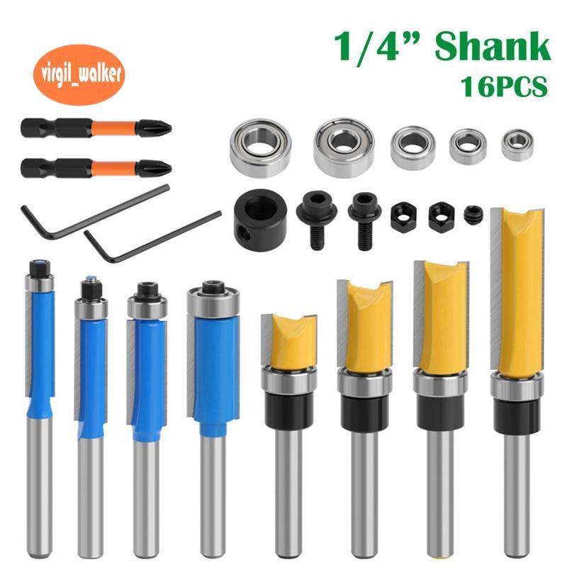 10 ชิ้น Router Bits, รวม 4 Flush Trim Router Bits 1/4 Shank, 4 รูปแบบ ...