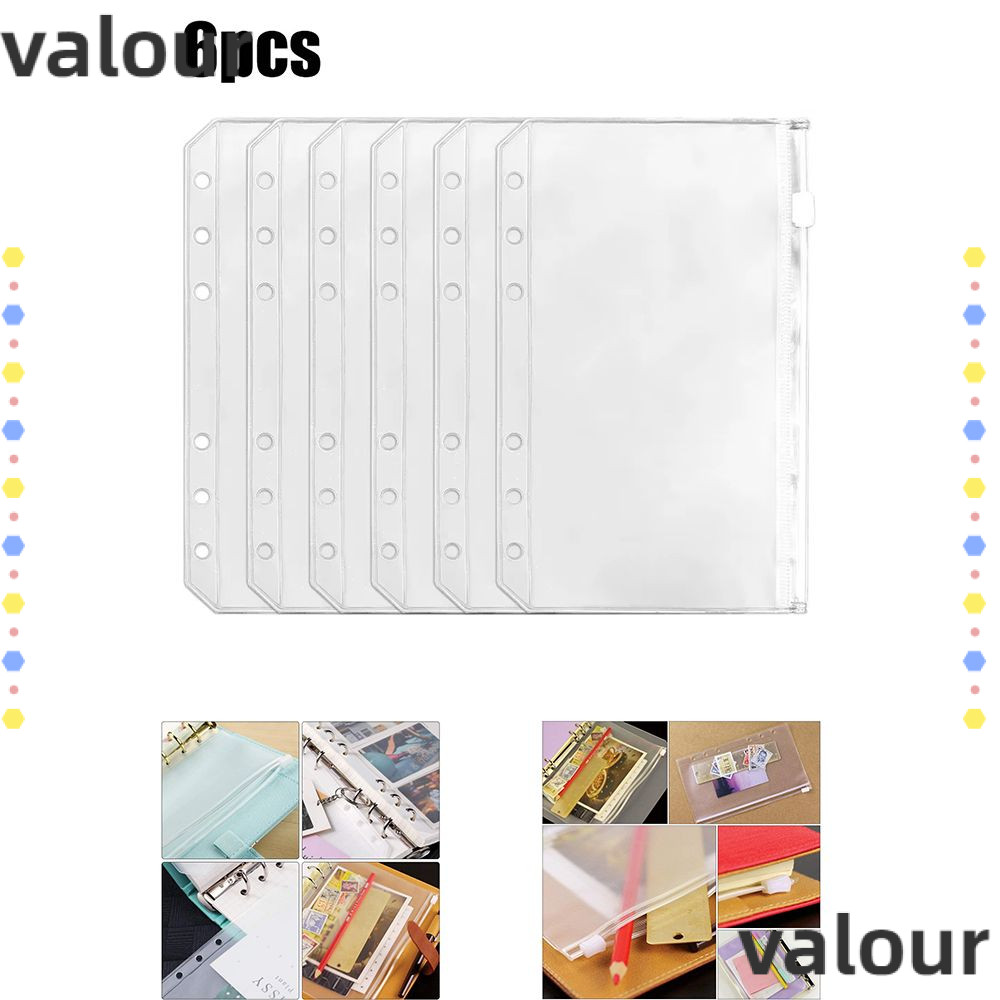 VALOUR 6 ชิ้นซิป Binder กระเป๋า, PVC โปร่งใส 6 หลุม Binder กระเป๋า, กัน ...