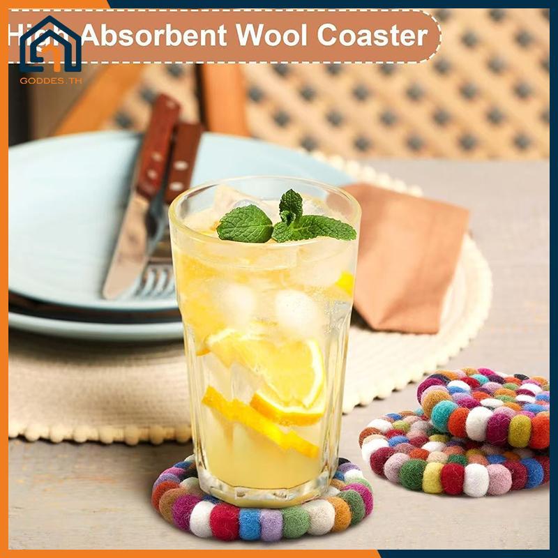 Goddes สีสันรอบ Felt Ball Coasters 4 นิ้วขนสัตว์ Felt Coaster แผ่น ...