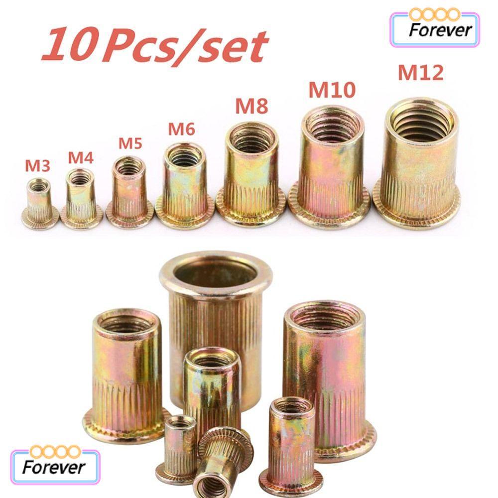 FOREVER 10 ชิ้นหัวแบน Rivnut, ใส่ Nutsert หมวกชุดเครื่องมือเหล็กคาร์บอน ...