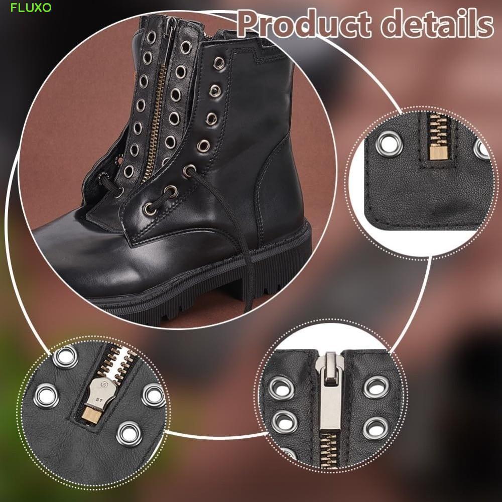 FLUXO หนัง Lace-in Boot Zipper Inserts ตาไก่โลหะสีดำและซิปลูกคลุม ...