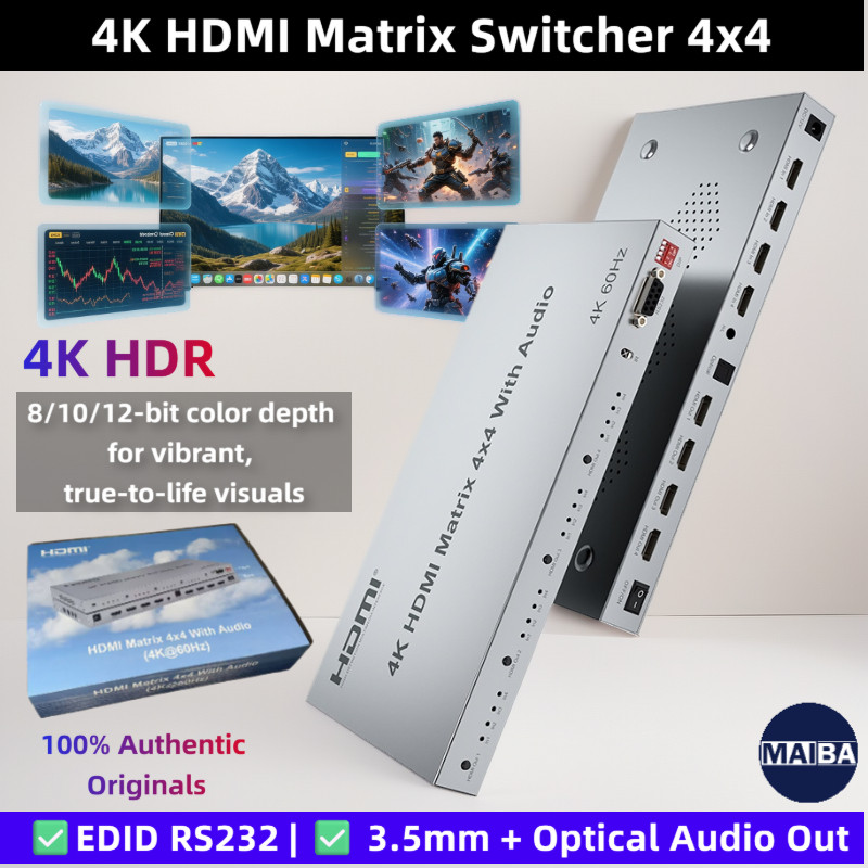 ใหม่ 4K@30Hz/60Hz HDR Matrix Switcher 4x4 HDMI 2.0 Matrix Switcher ...
